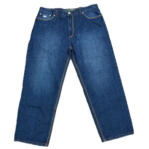 YMC WideLeg Baggie Jeans Back Pockets Embroidered Dark‎ Wash Skater Grunge 42x32